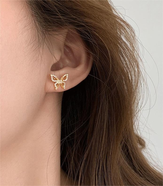 Chic CZ Inlaid Butterfly Ear Cuff Chain Earrings - ArtGalleryZen