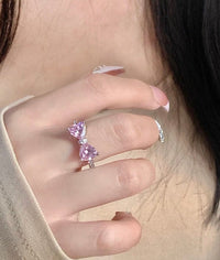 Thumbnail for Chic CZ Inlaid Colorful Crystal Heart Bowknot Ring - ArtGalleryZen