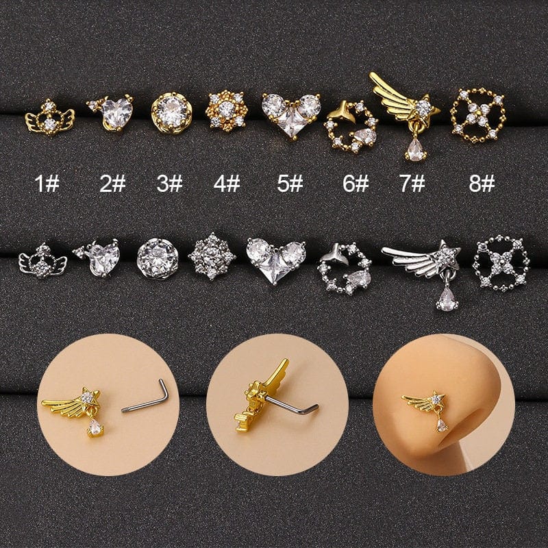 Chic CZ Inlaid Comet Angel Wings Heart Nose Piercing Nose Stud - ArtGalleryZen