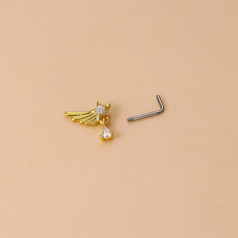 Chic CZ Inlaid Comet Angel Wings Heart Nose Piercing Nose Stud - ArtGalleryZen