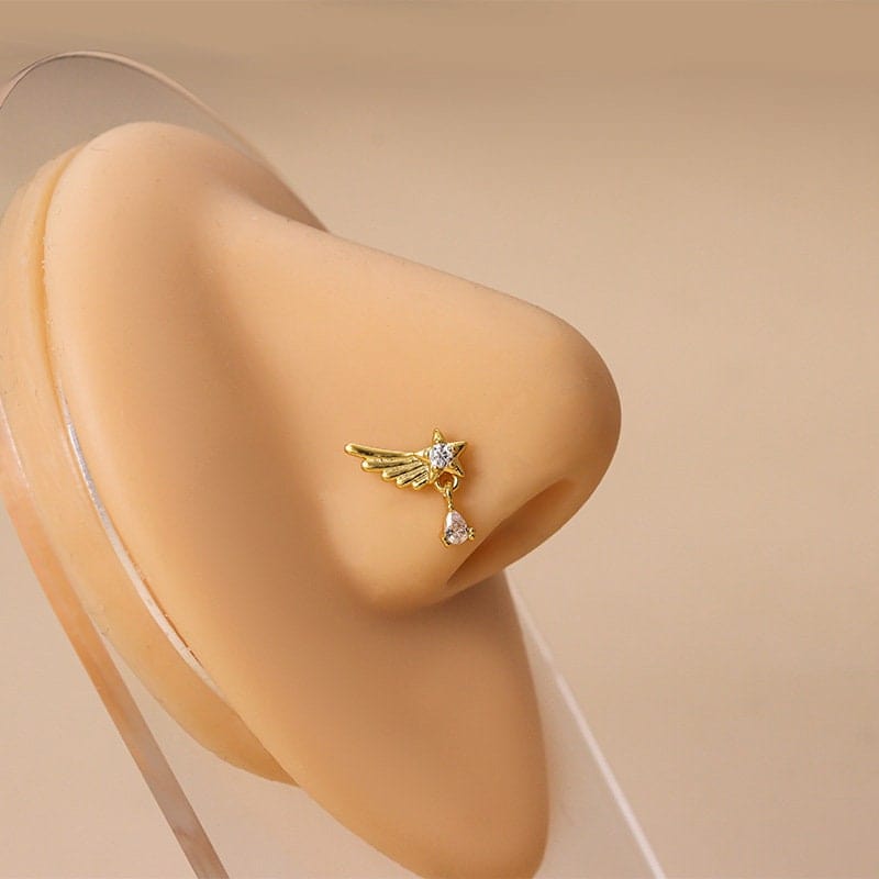 Chic CZ Inlaid Comet Angel Wings Heart Nose Piercing Nose Stud - ArtGalleryZen