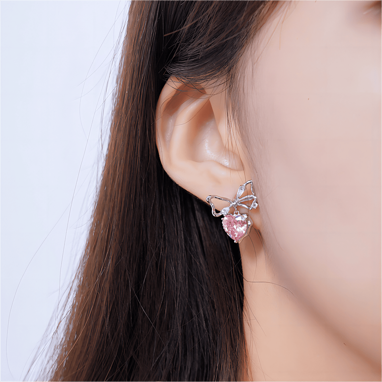Chic CZ Inlaid Crystal Bowknot Heart Dangle Earrings - ArtGalleryZen