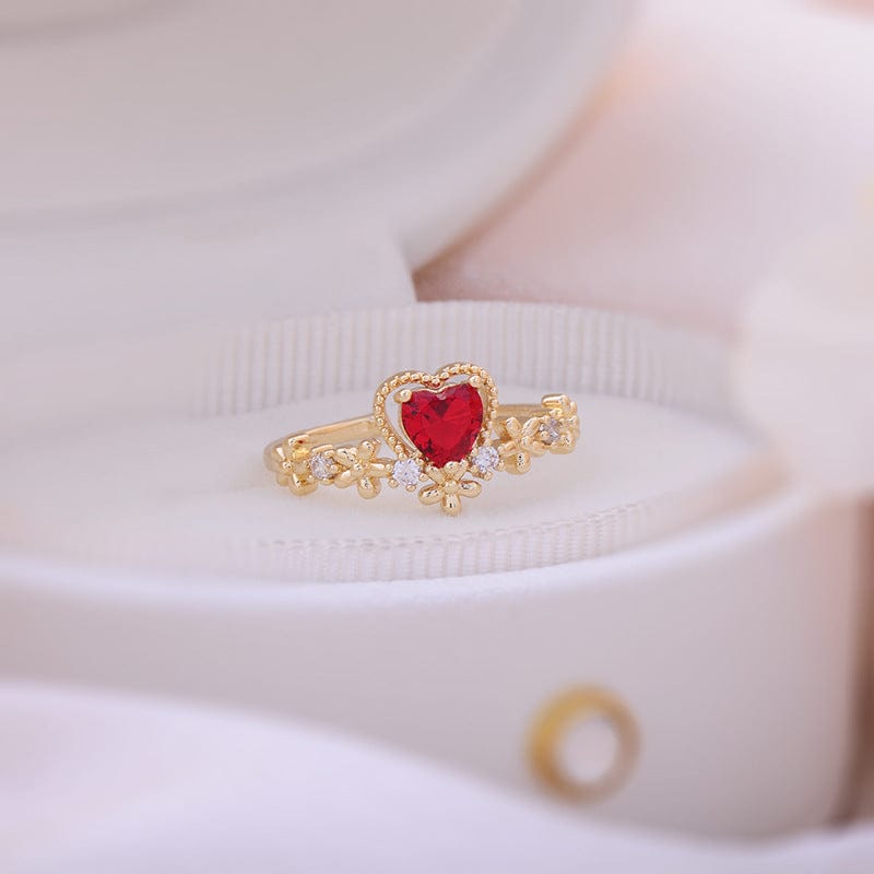 Chic CZ Inlaid Crystal Heart Arrow Of Love Double Ring Floral Ring Set - ArtGalleryZen