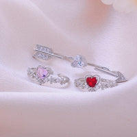 Thumbnail for Chic CZ Inlaid Crystal Heart Arrow Of Love Double Ring Floral Ring Set - ArtGalleryZen
