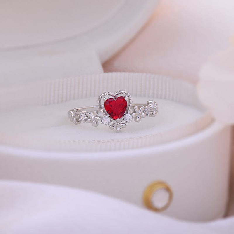 Chic CZ Inlaid Crystal Heart Arrow Of Love Double Ring Floral Ring Set - ArtGalleryZen