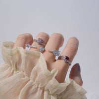 Thumbnail for Chic CZ Inlaid Crystal Heart Arrow Of Love Double Ring Floral Ring Set - ArtGalleryZen