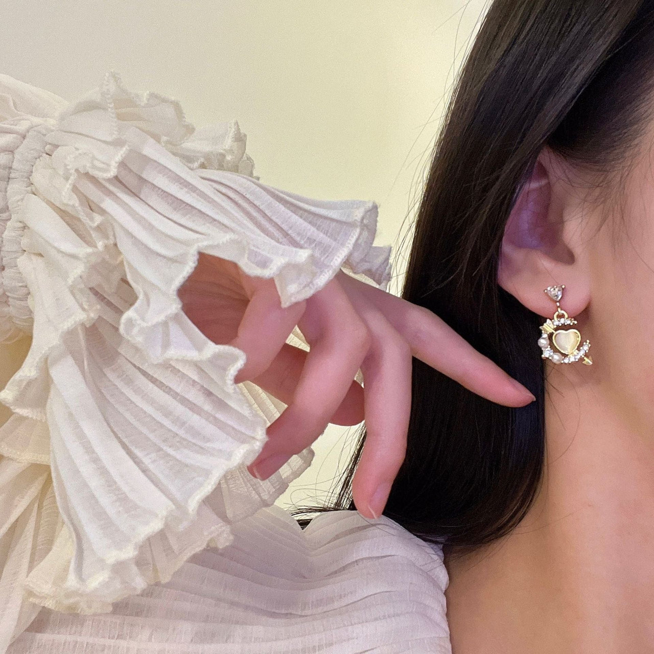 Chic CZ Inlaid Cupid Arrow Heart Dangle Earrings - ArtGalleryZen