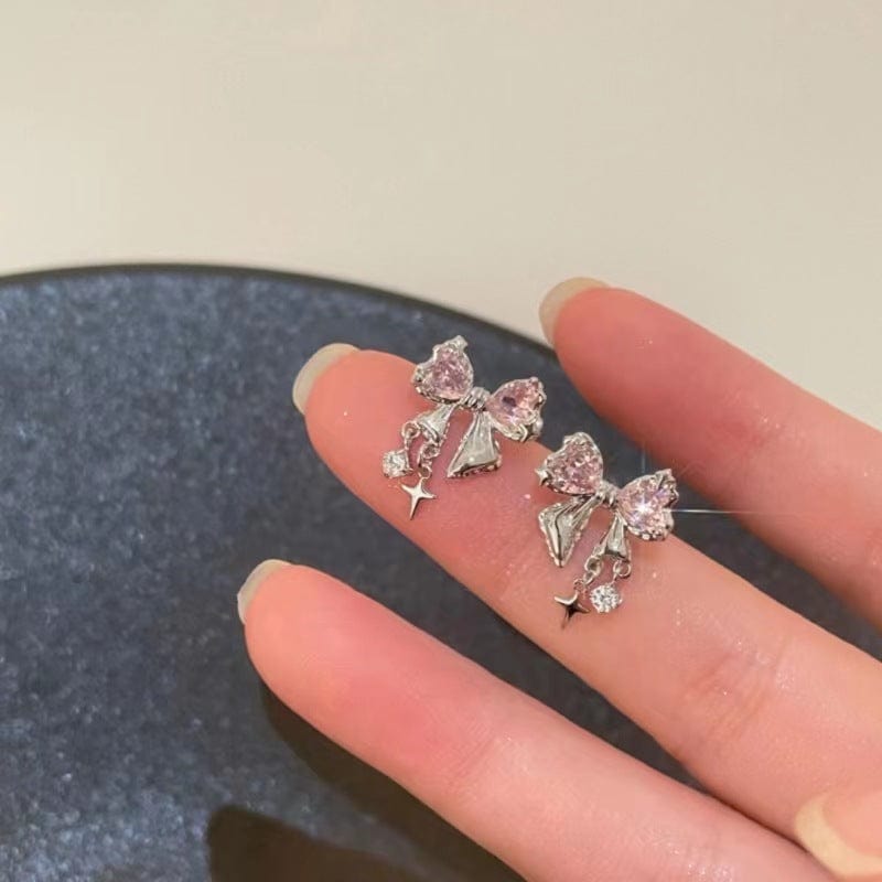 Chic CZ Inlaid Dangle Star Crystal Butterfly Bowknot Earrings - ArtGalleryZen