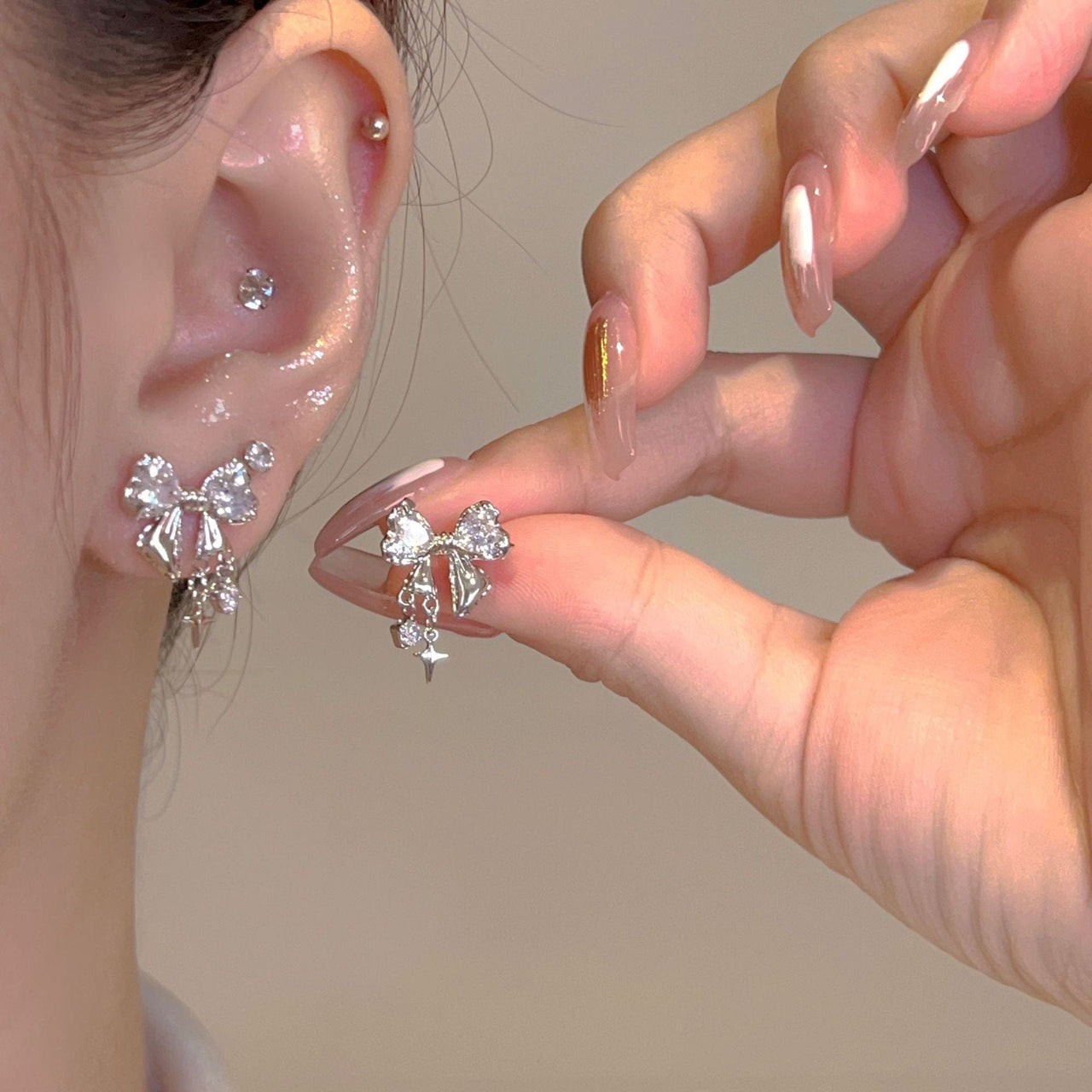 Chic CZ Inlaid Dangle Star Crystal Butterfly Bowknot Earrings - ArtGalleryZen