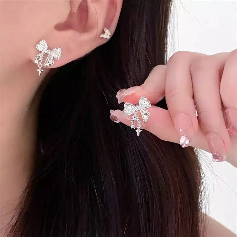 Chic CZ Inlaid Dangle Star Crystal Butterfly Bowknot Earrings - ArtGalleryZen