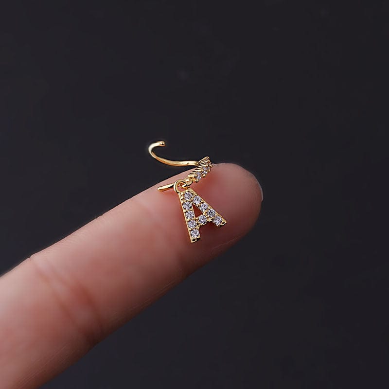 Chic CZ Inlaid Dangling Initial Letter Nose Piercing Nose Hoop - ArtGalleryZen