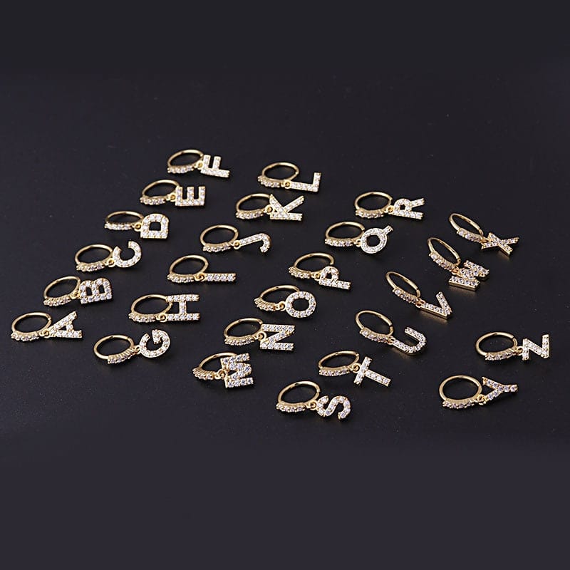 Chic CZ Inlaid Dangling Initial Letter Nose Piercing Nose Hoop - ArtGalleryZen