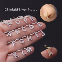 Thumbnail for Chic CZ Inlaid Dangling Initial Letter Nose Piercing Nose Hoop - ArtGalleryZen