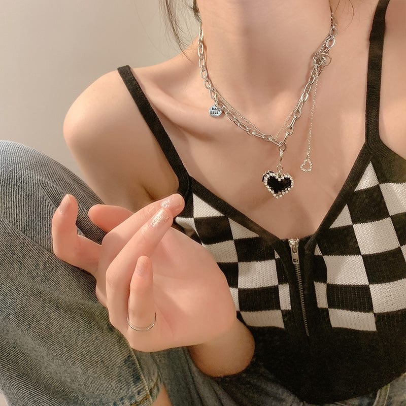 Chic CZ Inlaid Detachable Heart Earrings Necklace - ArtGalleryZen