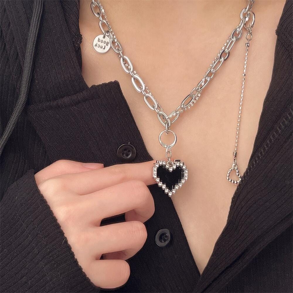 Chic CZ Inlaid Detachable Heart Earrings Necklace - ArtGalleryZen