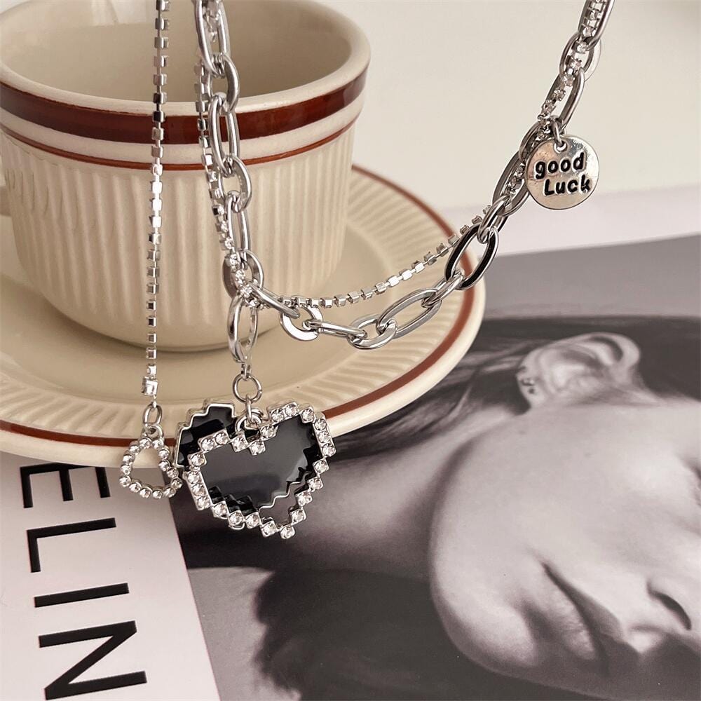 Chic CZ Inlaid Detachable Heart Earrings Necklace - ArtGalleryZen