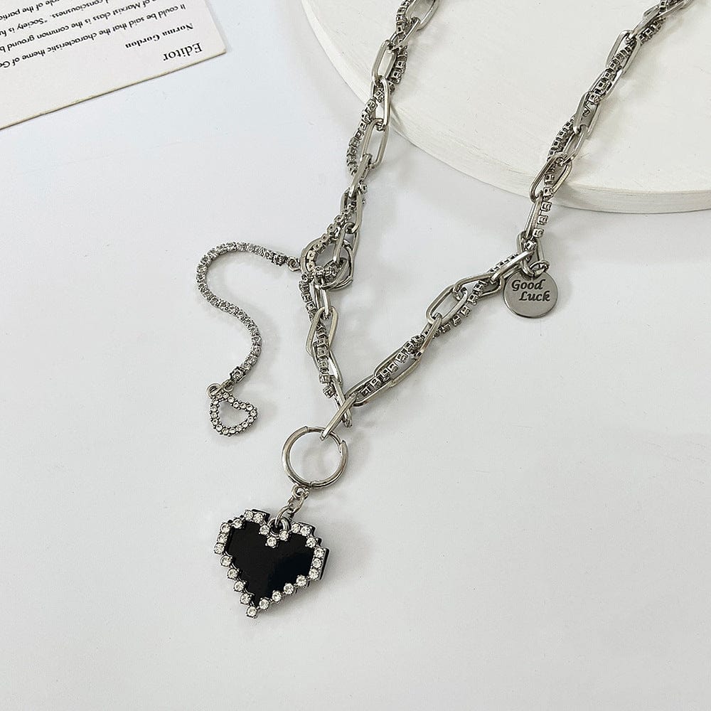 Chic CZ Inlaid Detachable Heart Earrings Necklace - ArtGalleryZen