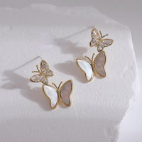 Thumbnail for Chic CZ Inlaid Duo Butterfly Dangle Earrings - ArtGalleryZen
