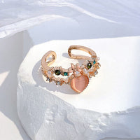 Thumbnail for Chic CZ Inlaid Enamel Floral Opal Heart Ring - ArtGalleryZen