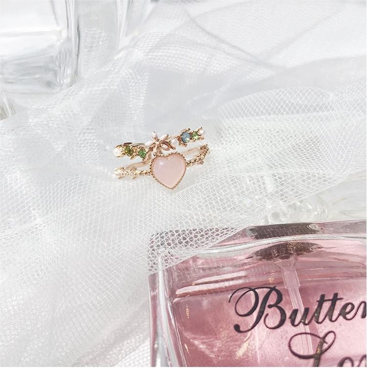 Chic CZ Inlaid Enamel Floral Opal Heart Ring - ArtGalleryZen