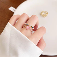 Thumbnail for Chic CZ Inlaid Enamel Floral Opal Heart Ring - ArtGalleryZen