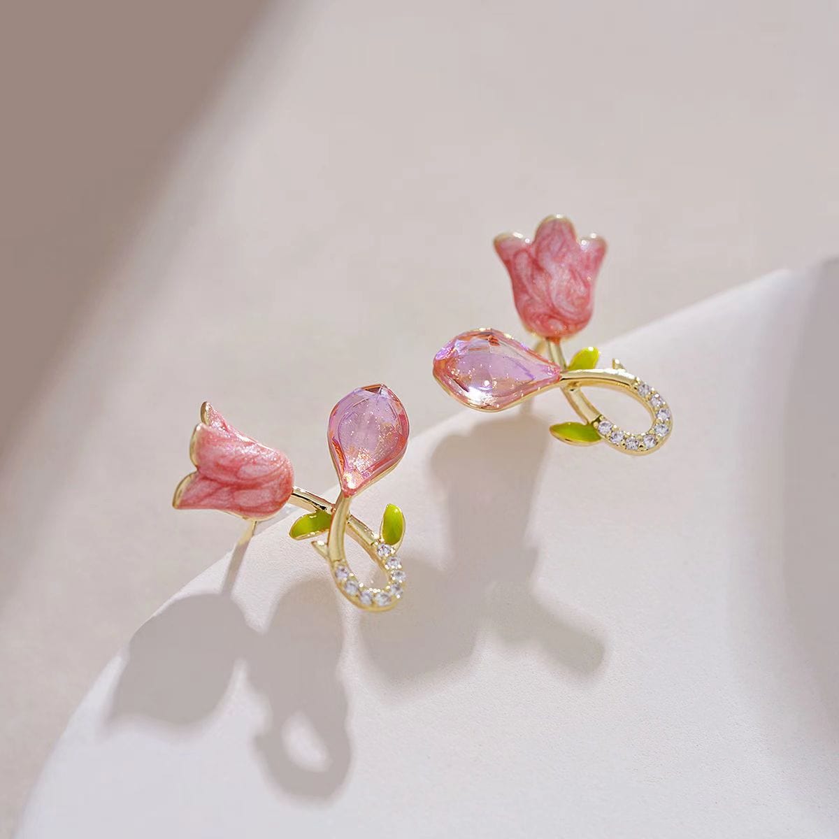 Chic CZ Inlaid Enamel Tulip Earrings - ArtGalleryZen