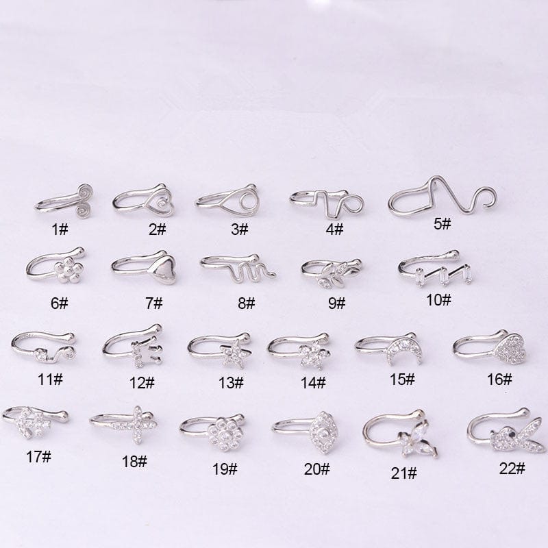 Chic CZ Inlaid Floral Heart Evil Eye Moon Star Non Piercing Nose Cuff - ArtGalleryZen