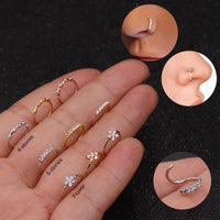 Thumbnail for Chic CZ Inlaid Floral Stone Nose Piercing Nose Hoop - ArtGalleryZen