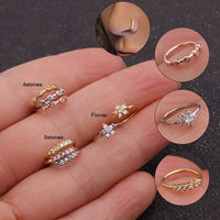 Thumbnail for Chic CZ Inlaid Floral Stone Nose Piercing Nose Hoop - ArtGalleryZen