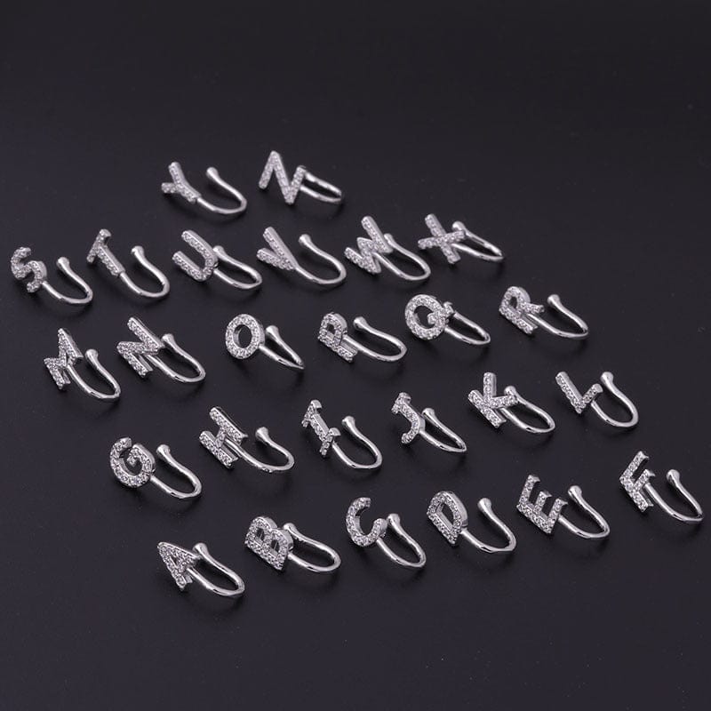 Chic CZ Inlaid Initial Letter Non Piercing Nose Cuff Nose Ring - ArtGalleryZen