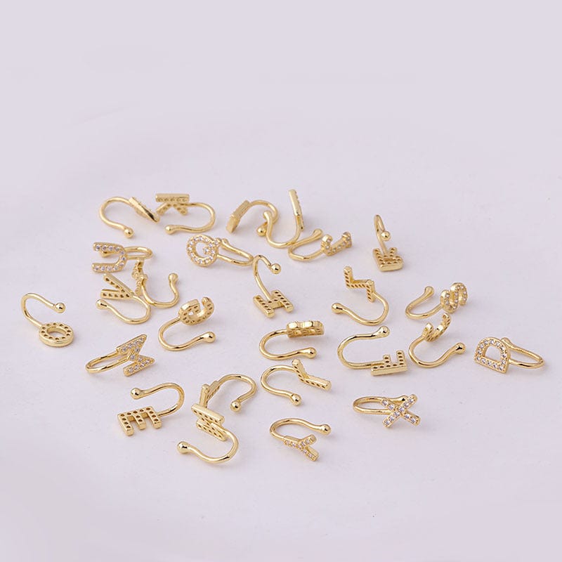 Chic CZ Inlaid Initial Letter Non Piercing Nose Cuff Nose Ring - ArtGalleryZen