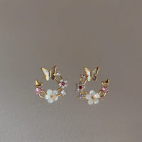 Thumbnail for Chic CZ Inlaid Natural Pearl Shell Butterfly Floral Earrings - ArtGalleryZen