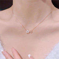 Thumbnail for Chic CZ Inlaid Natural Pearl Shell Duo Cherry Blossom Necklace - ArtGalleryZen