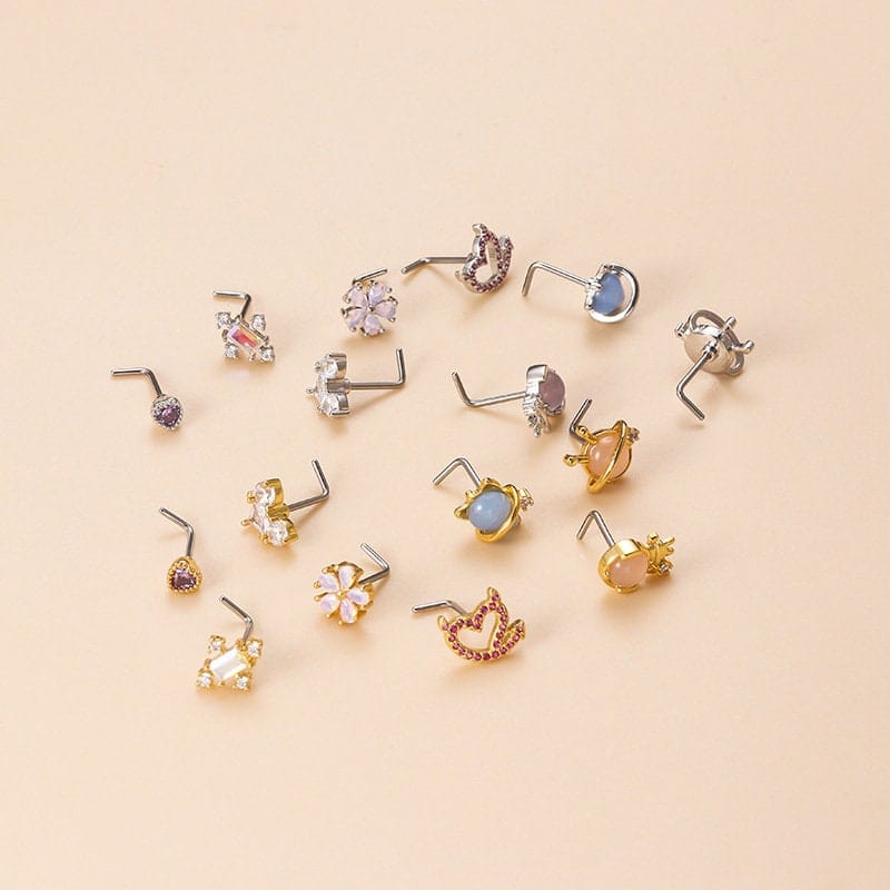 Chic CZ Inlaid Opal Astronaut Alien Floral Heart Nose Piercing Nose Stud - ArtGalleryZen