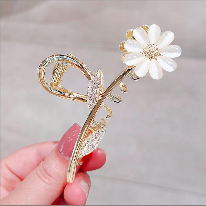 Chic CZ Inlaid Opal Daisy Flower Chignon Claw Clip Hair Clip - ArtGalleryZen