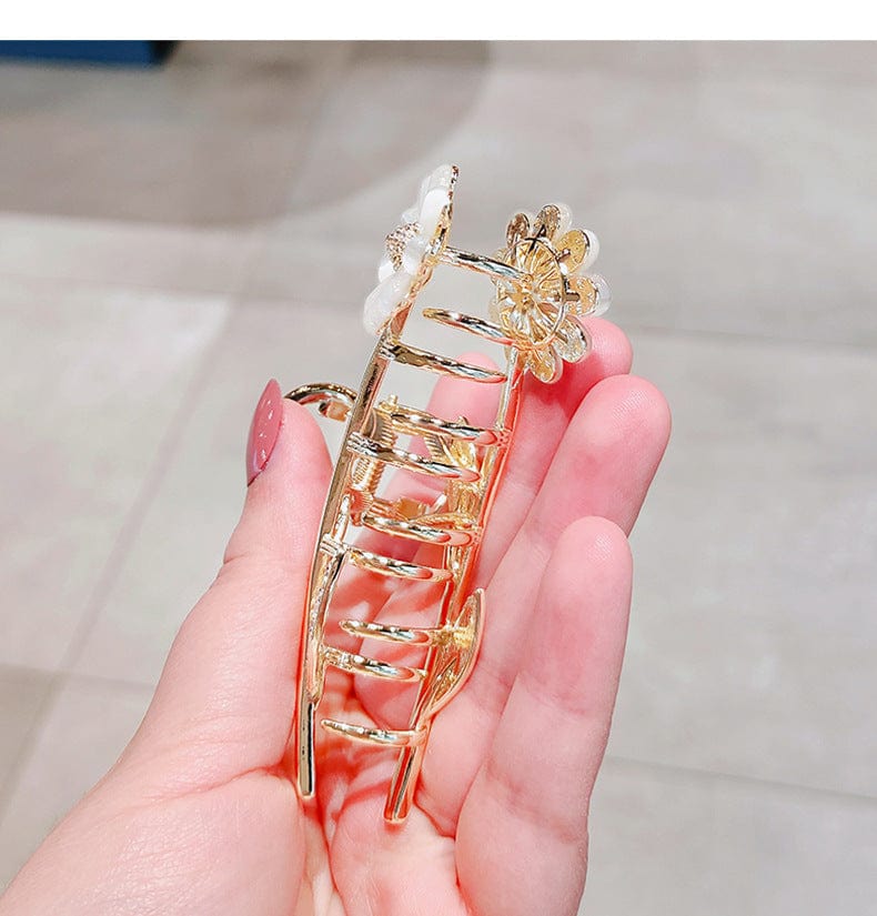 Chic CZ Inlaid Opal Daisy Flower Chignon Claw Clip Hair Clip - ArtGalleryZen