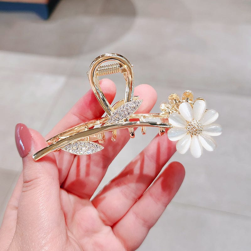 Chic CZ Inlaid Opal Daisy Flower Chignon Claw Clip Hair Clip - ArtGalleryZen