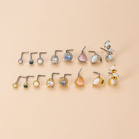 Thumbnail for Chic CZ Inlaid Opal Floral Heart Nose Piercing Nose Stud - ArtGalleryZen