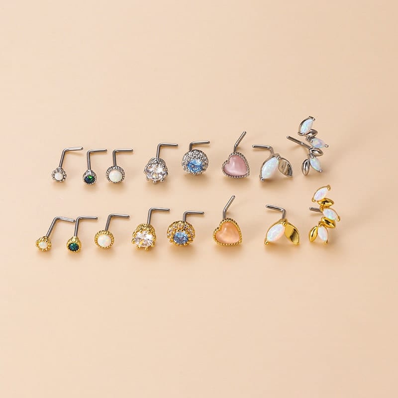 Chic CZ Inlaid Opal Floral Heart Nose Piercing Nose Stud - ArtGalleryZen