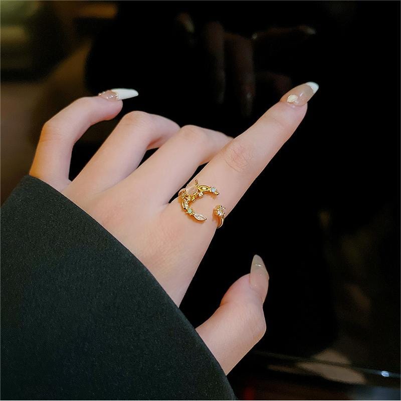 Chic CZ Inlaid Opal Moon Phase Ring - ArtGalleryZen
