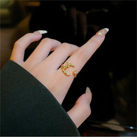 Thumbnail for Chic CZ Inlaid Opal Moon Phase Ring - ArtGalleryZen