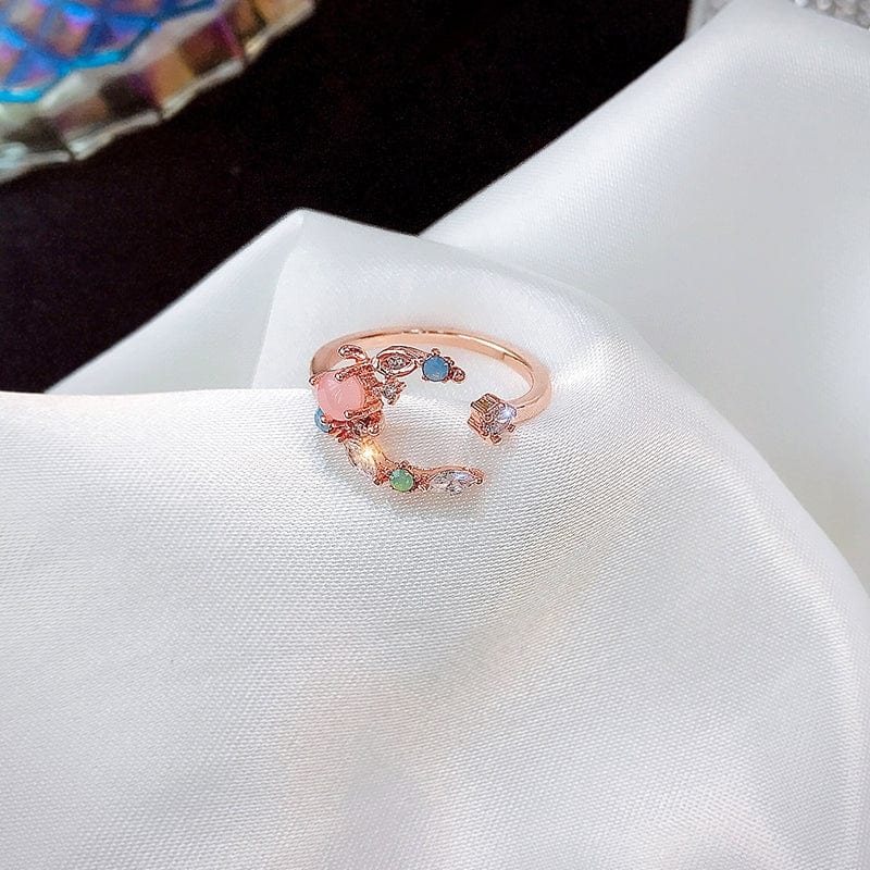 Chic CZ Inlaid Opal Moon Phase Ring - ArtGalleryZen