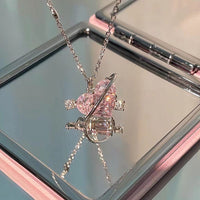 Thumbnail for Chic CZ Inlaid Pink Celestial Heart Necklace - ArtGalleryZen
