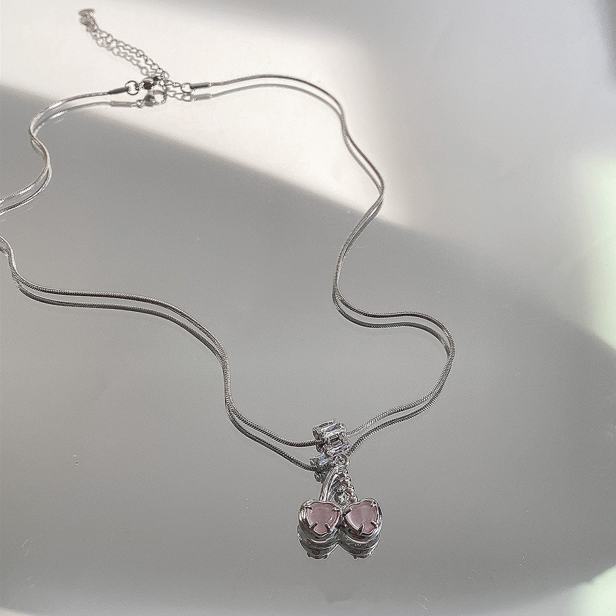 Chic CZ Inlaid Pink Cherry Pendant Necklace - ArtGalleryZen
