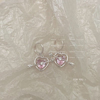 Thumbnail for Chic CZ Inlaid Pink Crystal Arrow Heart Earrings - ArtGalleryZen