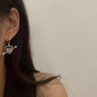 Thumbnail for Chic CZ Inlaid Pink Crystal Arrow Heart Earrings - ArtGalleryZen
