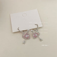 Thumbnail for Chic CZ Inlaid Pink Crystal Arrow Heart Earrings - ArtGalleryZen