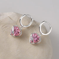 Thumbnail for Chic CZ Inlaid Pink Crystal Dangle Heart Earrings - ArtGalleryZen