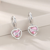 Thumbnail for Chic CZ Inlaid Pink Crystal Dangle Heart Earrings - ArtGalleryZen