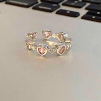 Thumbnail for Chic CZ Inlaid Pink Crystal Heart Ring - ArtGalleryZen